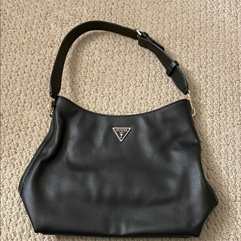 GUESS Black Leather Shoulder Hobo Bag
